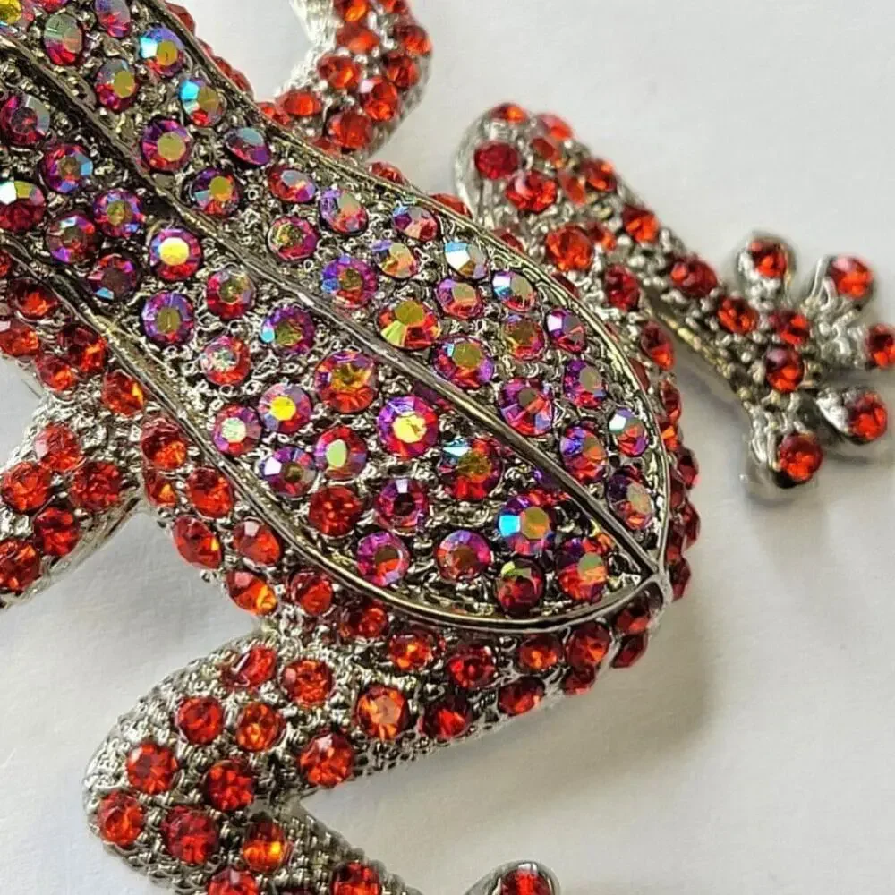 Red Rhinestone Frog Brooch - Picture 5 of 11